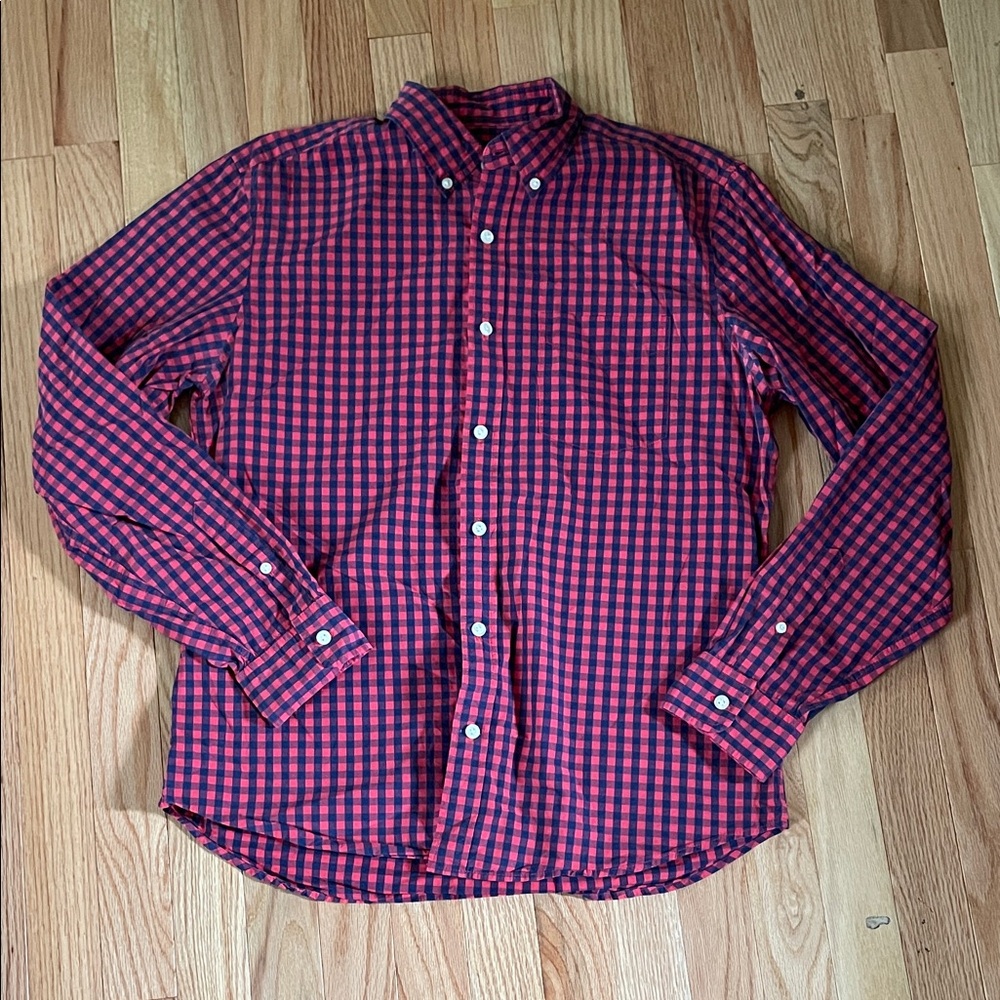 Gap Shirt Mens Medium Red Blue Gingham Check Plaid Button Up Casual Preppy
